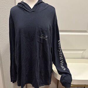 Vineyard Vines Navy Hoodie Tee with Whale Emblem